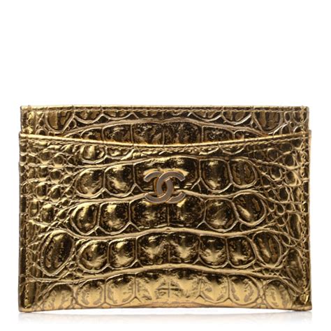 chanel gold croc card holder|CHANEL Metallic Calfskin Crocodile Embossed Cocodile Card .